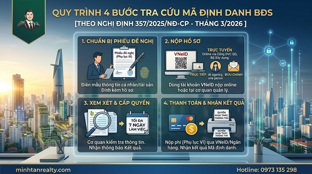 Quy trình 4 bước nộp phiếu đề nghị tra cứu mã định danh bất động sản theo Nghị định 357/2025/NĐ-CP