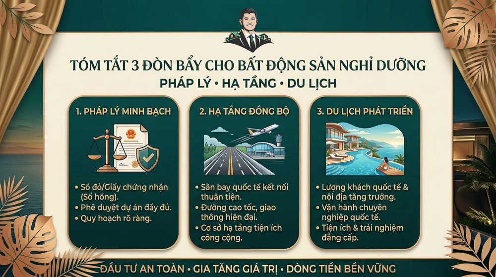 Bất Động Sản Nghỉ Dưỡng 2026: Thời Điểm Vàng Để Tích Sản Bền Vững? 2 Tóm tắt 3 đòn bẩy pháp lý - hạ tầng - du lịch