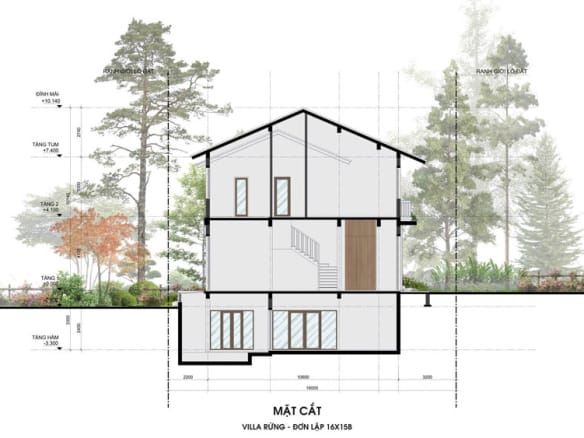 Retreat Forest Villa rừng đơn lập 2 mặt cắt