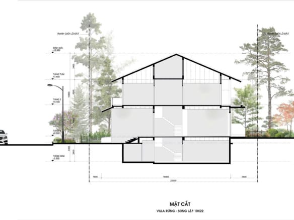 Retreat Forest Villa rừng song lập mặt cắt