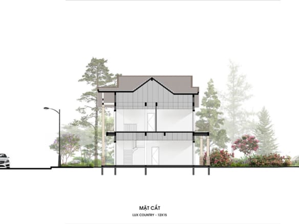 Retreat Island Villa đơn lập rẻ quạt L-country mặt cắt