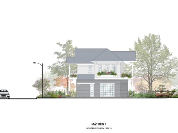 Retreat Island Villa đơn lập rẻ quạt M-country mặt bên