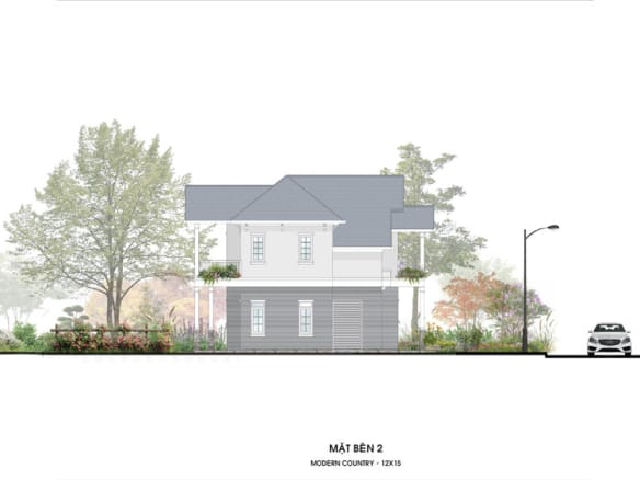 Retreat Island Villa đơn lập rẻ quạt M-country mặt bên