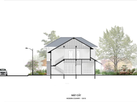 Retreat Island Villa đơn lập rẻ quạt M-country mặt cắt