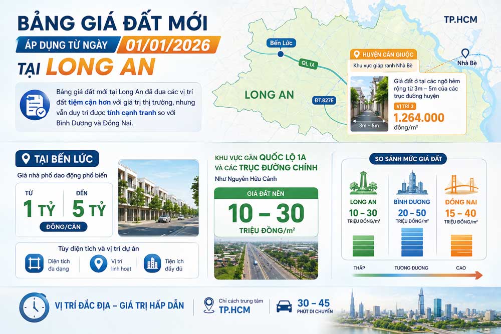 Bảng Giá Đất Long An 2026 Và Lợi Thế Trục Kết Nối Nam Sài Gòn 2 Chi tiết bảng giá đất Long An 2026