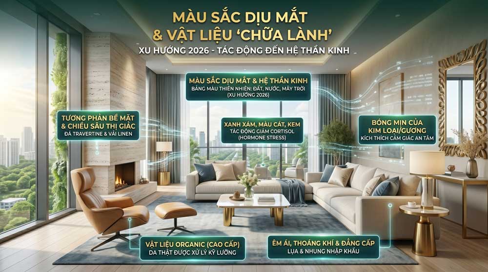 Căn hộ chữa lành (Healing Home): Tiêu chuẩn mới về không gian sống sau kỷ nguyên số 2 Tâm lý học màu sắc và chất liệu cảm xúc