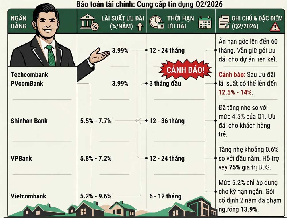 Bài toán tài chính: Mua nhà trả góp 2026 - So sánh gói vay của 5 ngân hàng lãi suất ưu đãi nhất 2 Top 5 ngân hàng có lãi suất tốt nhất trong tháng 4 - Quý 2/2026