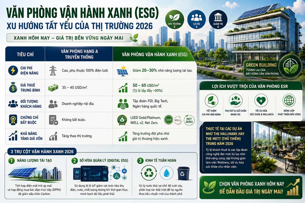 Bảng so sánh hiệu quả giữa tòa nhà truyền thống vs Tòa nhà xanh 2026
