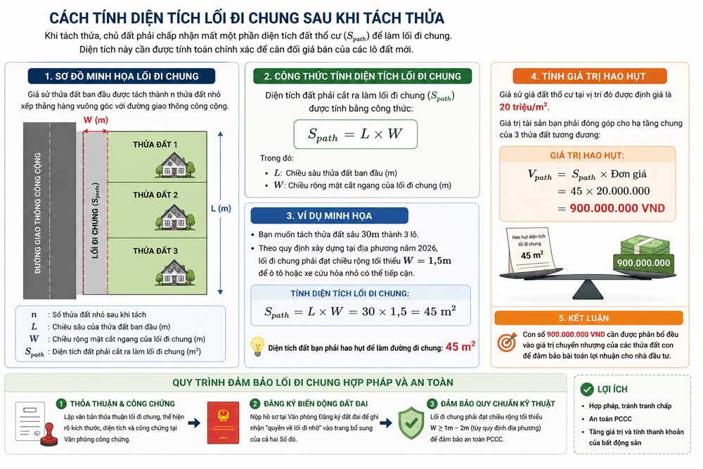 Cách tính diện tích đất hao hụt cho lối đi chung