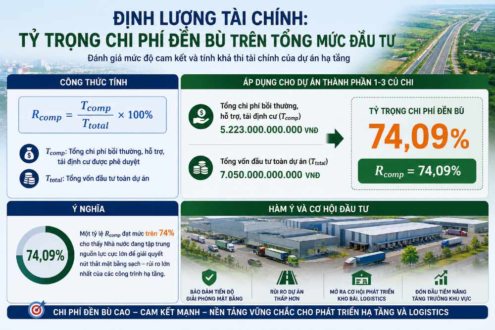 Công thức tính tỷ trọng chi phí đền bù trên tổng mức đầu tư