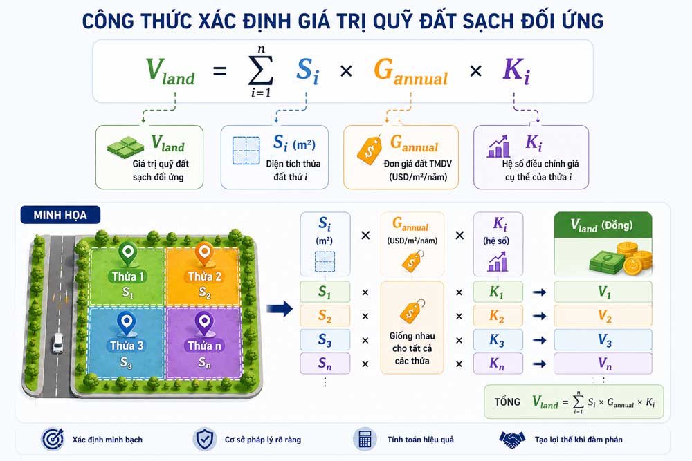 Công thức xác định giá trị quỹ đất sạch đối ứng