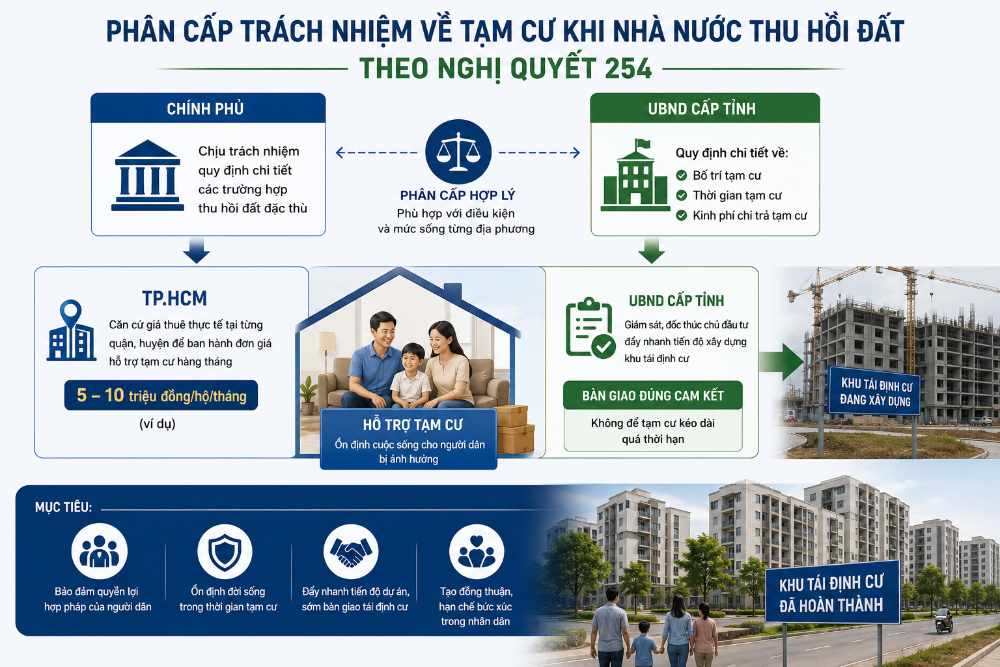 Phân cấp trách nhiệm về tạm cư khi nhà nước thu hồi đất theo nghị quyết 254