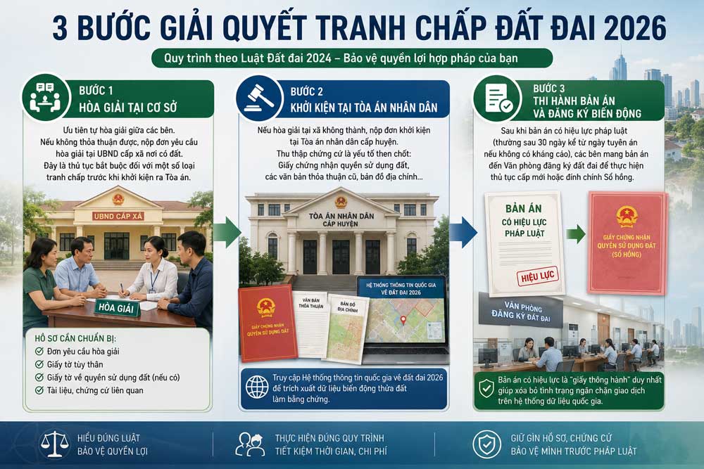 Quy trình 3 bước giải quyết tranh chấp đất đai thực chiến 2026