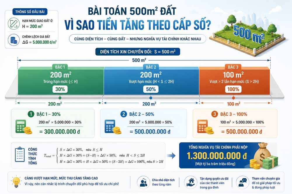 bài toán tính thuế luỹ tiến đối với chuyển đổi đất vượt hạn mức