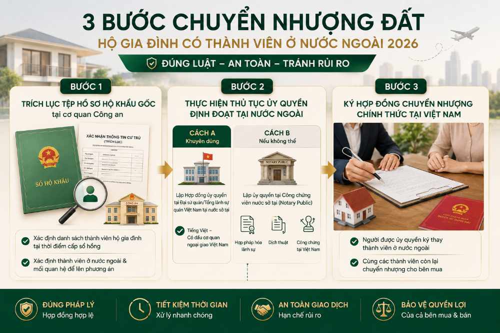 Chi tiết quy trình chuyển nhượng đất hộ gia đình có thành viên ở nước ngoài
