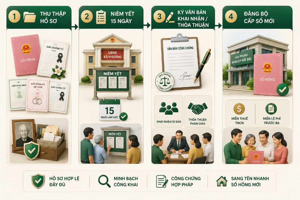 Quy trình các bước khai nhận di sản thừa kế nhà đất đồng sở hữu