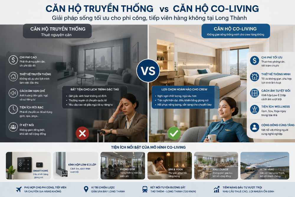 So sánh mô hình cho thuê căn hộ truyền thống và căn hộ co-living dành cho nhân sự ngành hàng không
