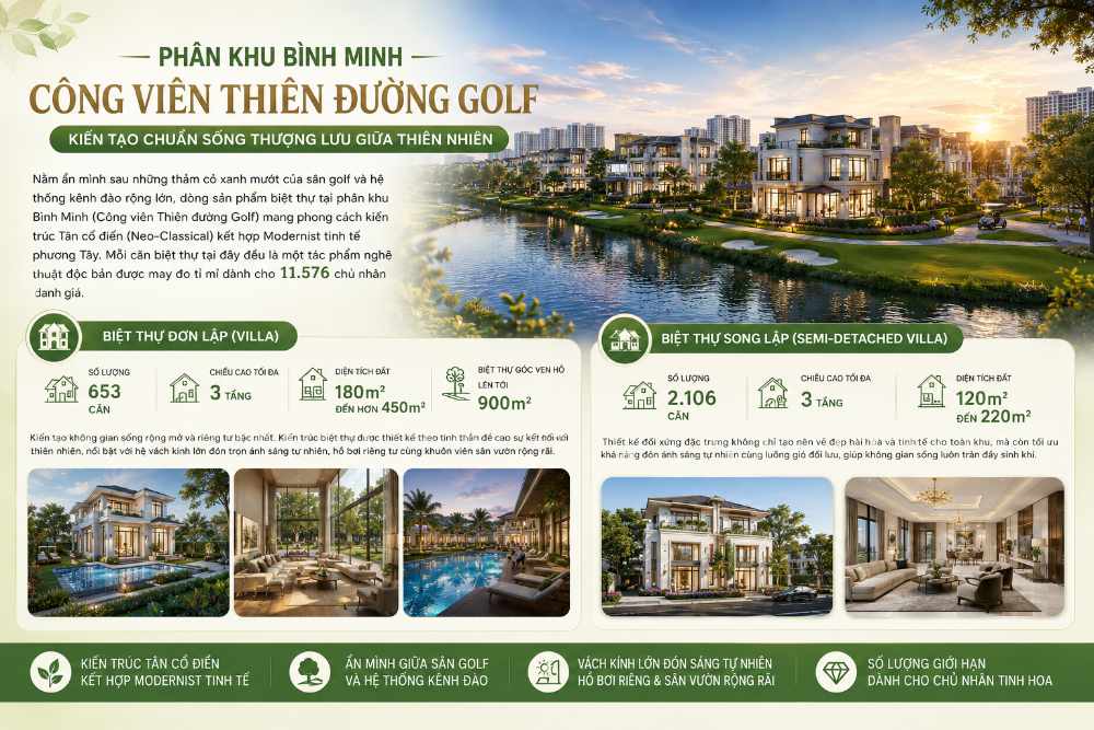 Phân Khu Thiên Đường Golf Vinhomes Hóc Môn: Đặc Quyền Thượng Lưu 3 Thiết kế biệt thự phân khu Bình Minh Vinhomes Saigon Park