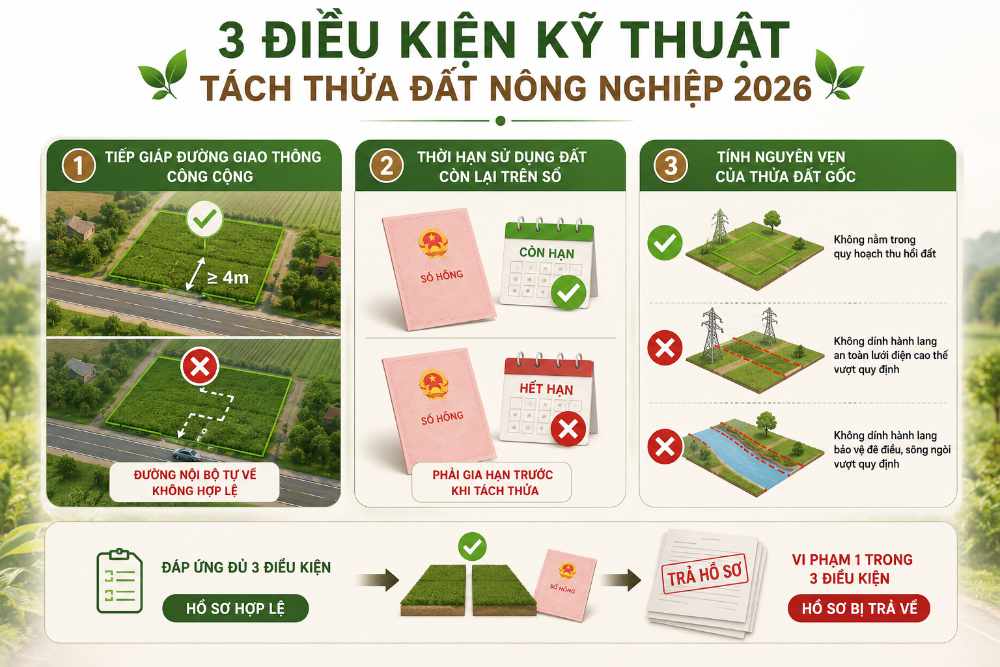 3 Điều kiện kỹ thuật tách thửa đất nông nghiệp 2026