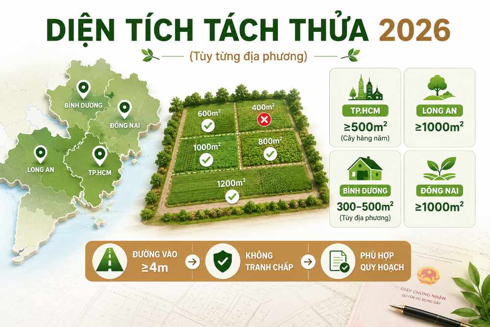 Bảng quy định diện tích tối thiểu tách thửa đất nông nghiệp các tỉnh phía Nam 2026