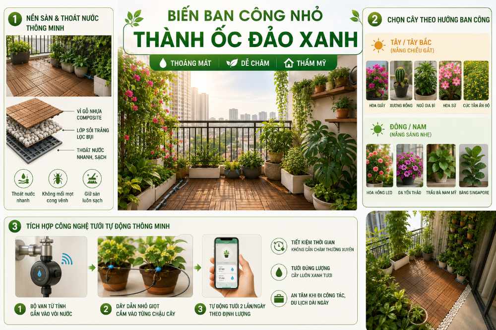 Bí quyết thiết kế vườn ban công sinh thái mini chuẩn kiến trúc xanh 2026