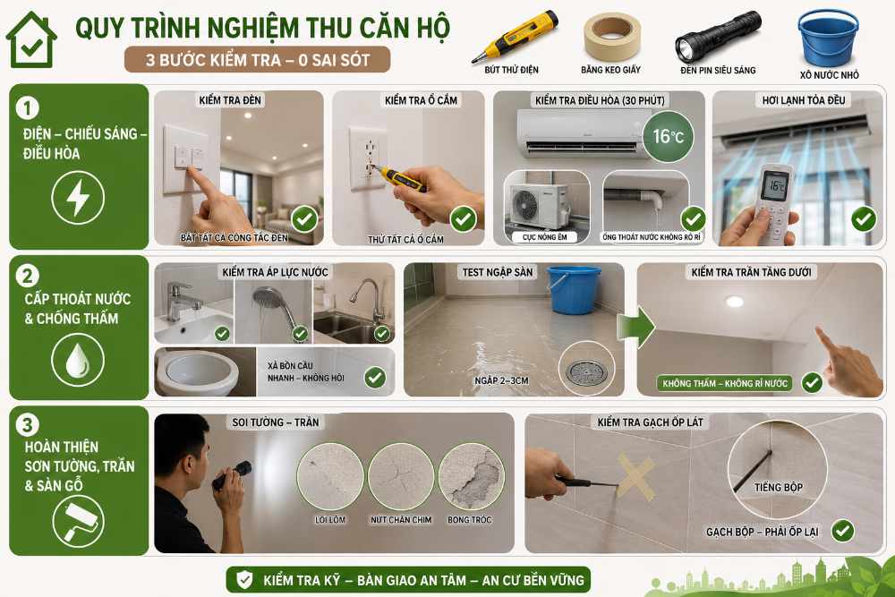 Chi tiết bộ tiêu chí nghiệm thu bàn giao căn hộ thực chiến chia theo phân khu