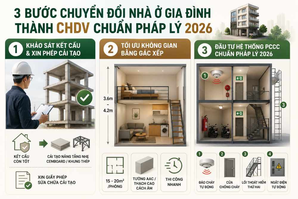 Quy trình 3 bước cải tạo nhà phố cũ thành CHDV tối ưu diện tích