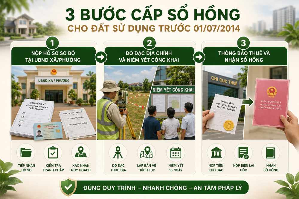 Quy trình 3 bước thực hiện thủ tục xin cấp sổ hồng thực chiến