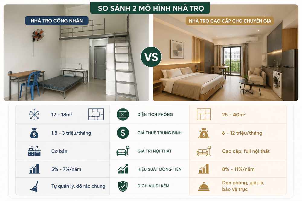 So sánh 2 mô hình nhà trọ cho công nhân và chuyên gia